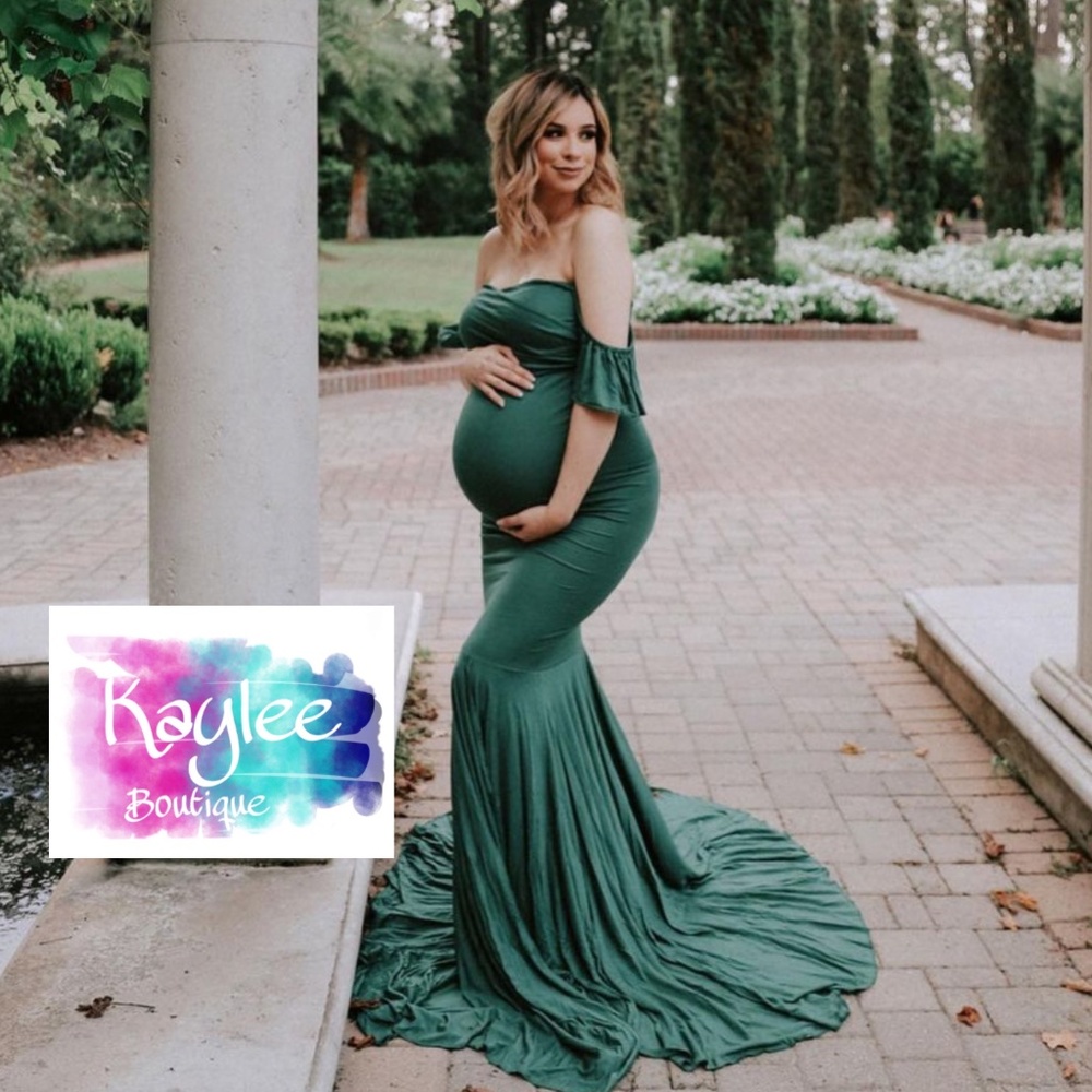Green Off the Shoulder Maternity Dress